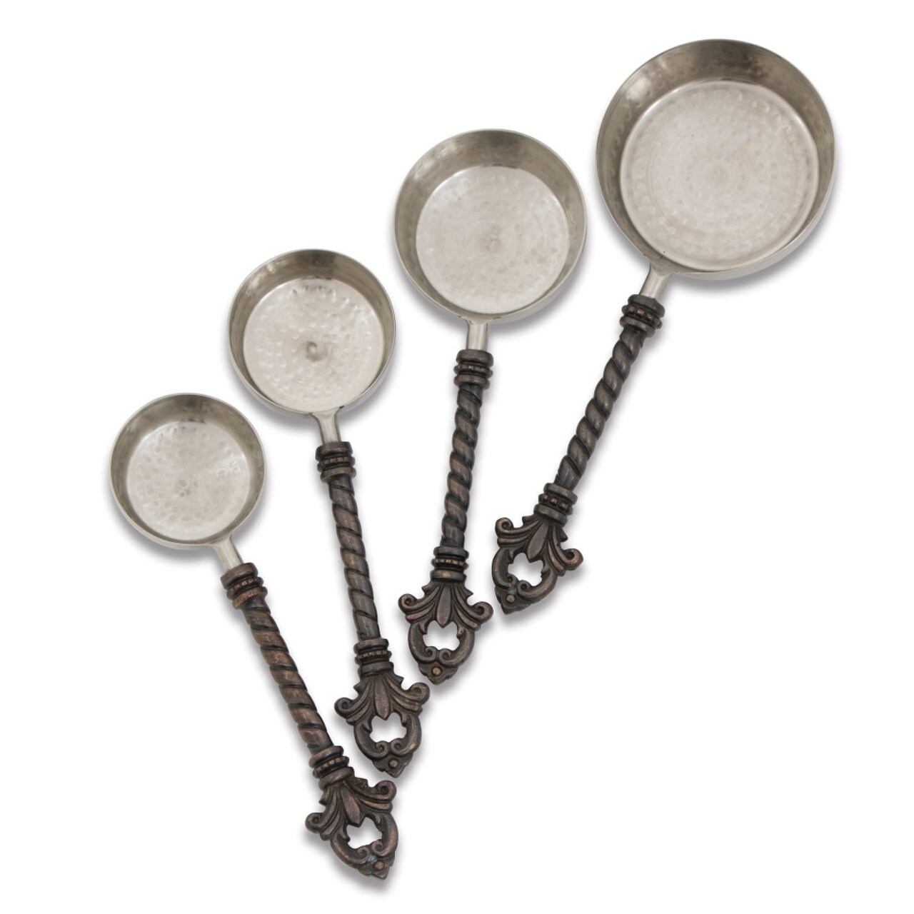 Contemporary Home Living Set of 4 Silver Stainless Steel Measuring Cups with Fleur De Lis Crest 10.25"